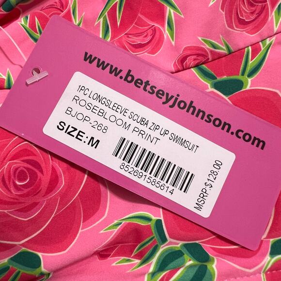 Betsey Johnson Womens One Piece Swimsuit Scuba Knit Half Zip Long Sleeve Pink M - Picture 12 of 14